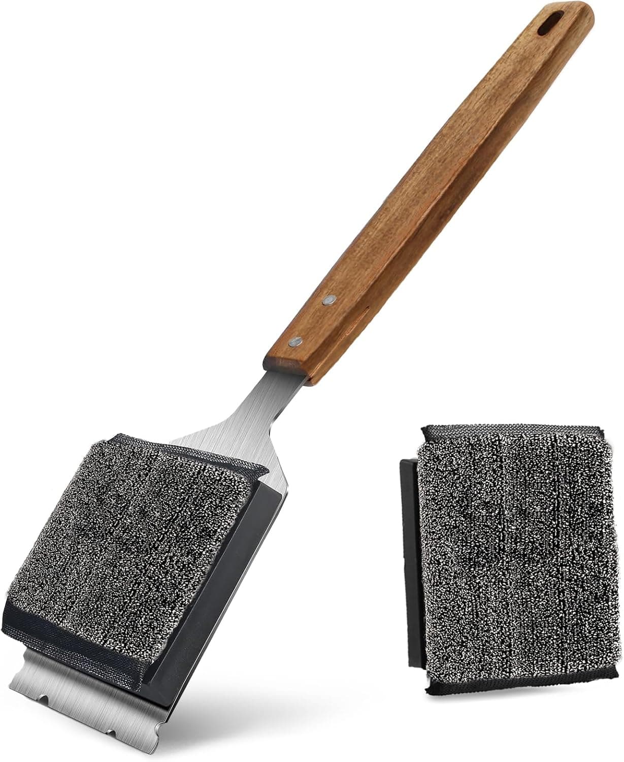 GrillChef Grill Brush Bristle-Free with Replacement Head Wooden Handle Scraper